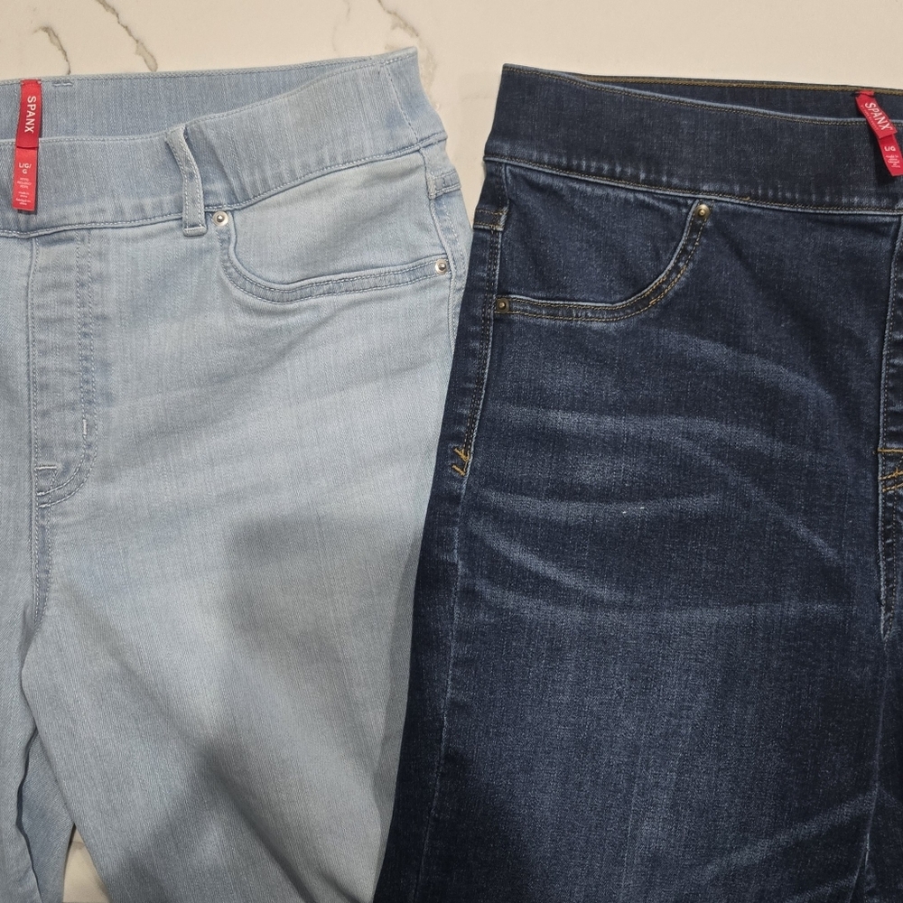 SPANX Denim Flare in Light Blue & Dark Blue